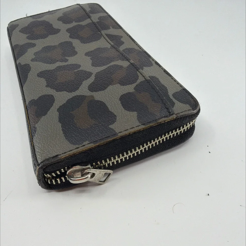 Coach Zip Around Grey Leopard Print Coated Canvas Wallet - Picture 4 of 8